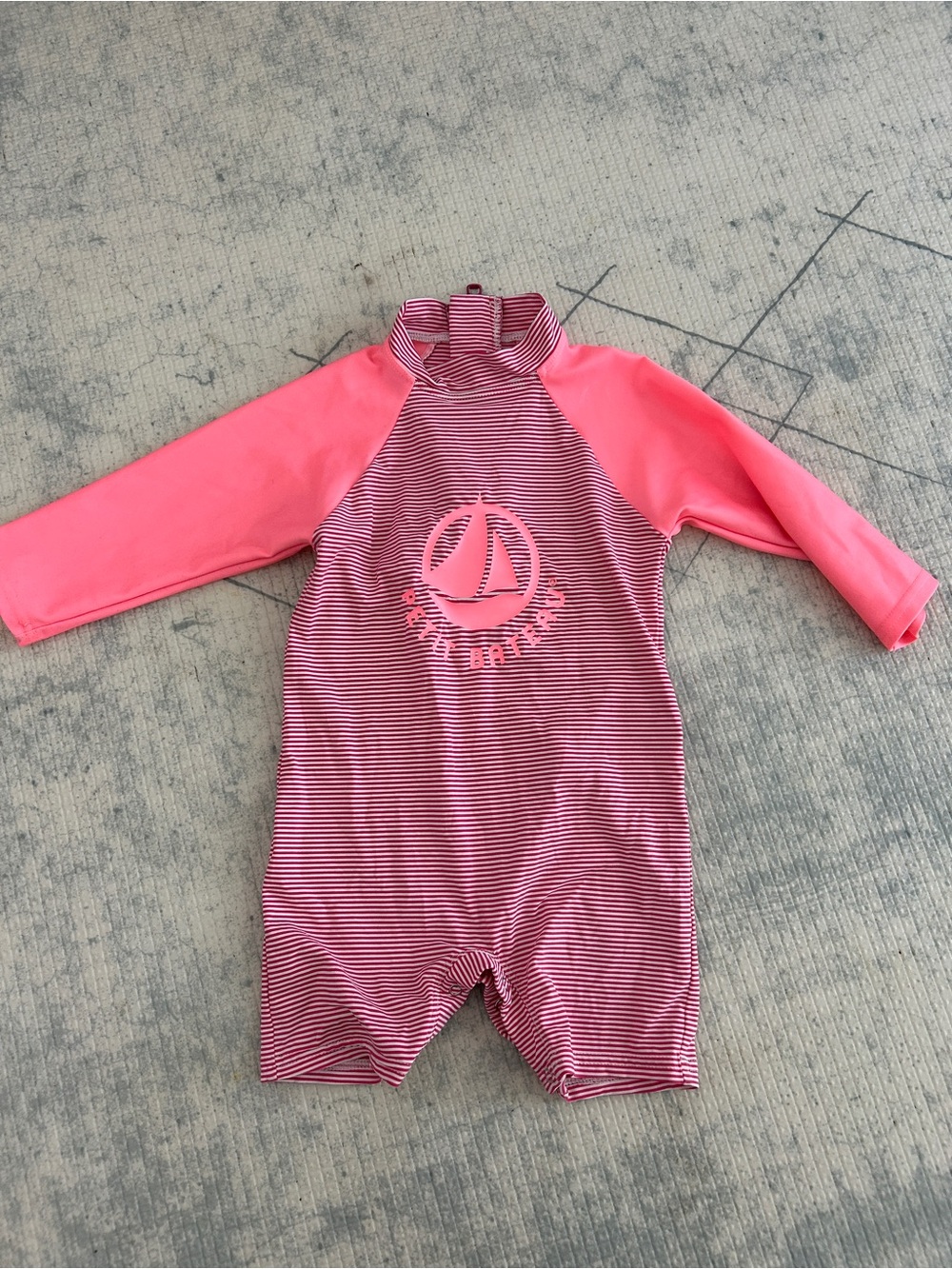 Petit Bateau Pink Striped Long-Sleeve Kids Swim One Piece